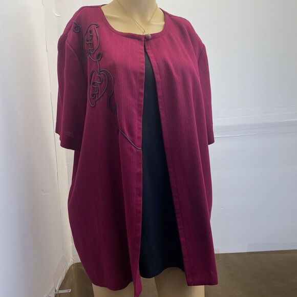 Alfred Dunner Womens  Open Front Jacket  Short Sleeve Red Size 18 Made‎ In USA - Picture 1 of 13